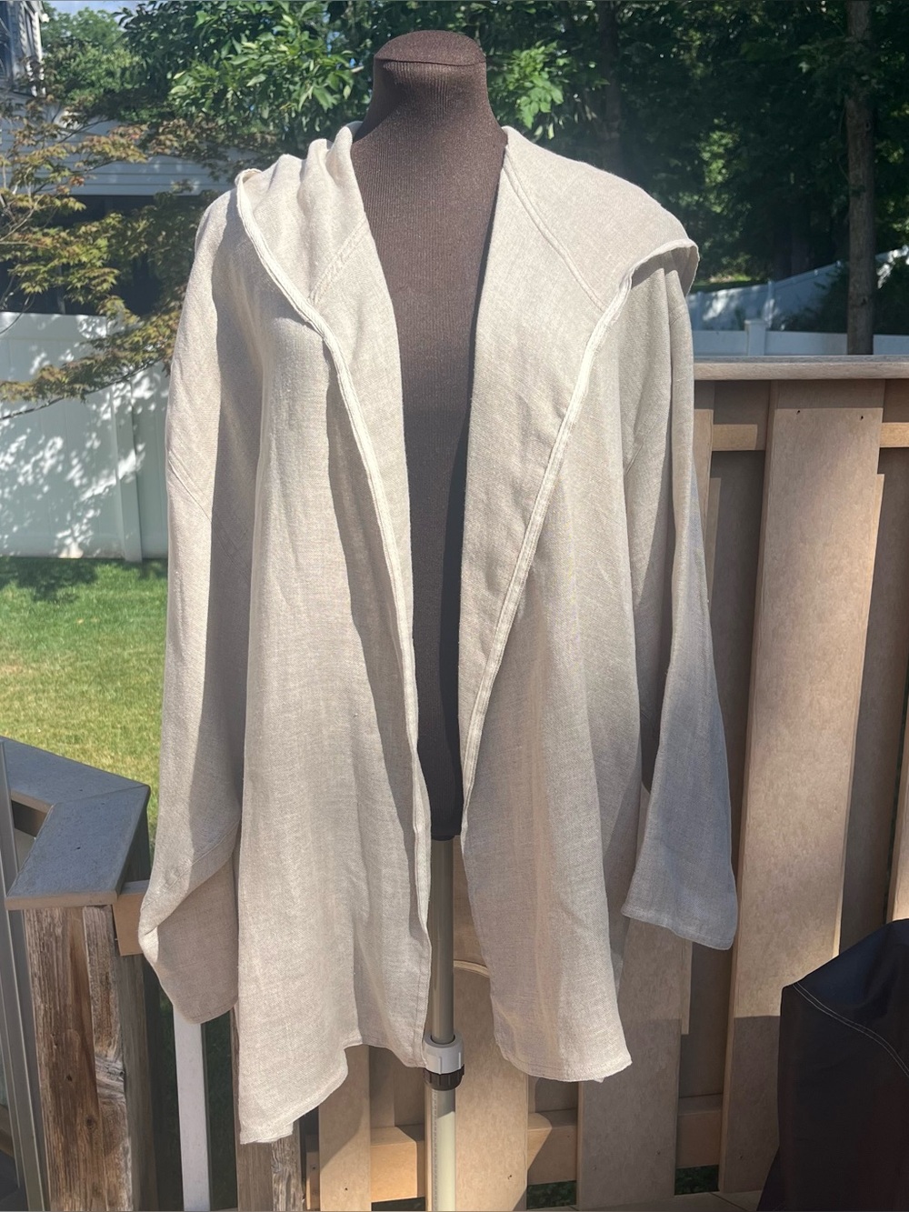 J. Peterman Women’s Beige Linen Oversized Hooded Open Cardigan Sz XXL Lagenlook